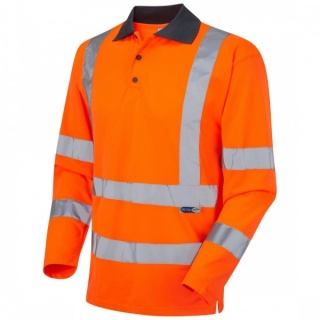 Leo Workwear P06-O Woolsery EcoViz Coolviz Class 3 Hi Vis Polo Shirt Long Sleeve Orange